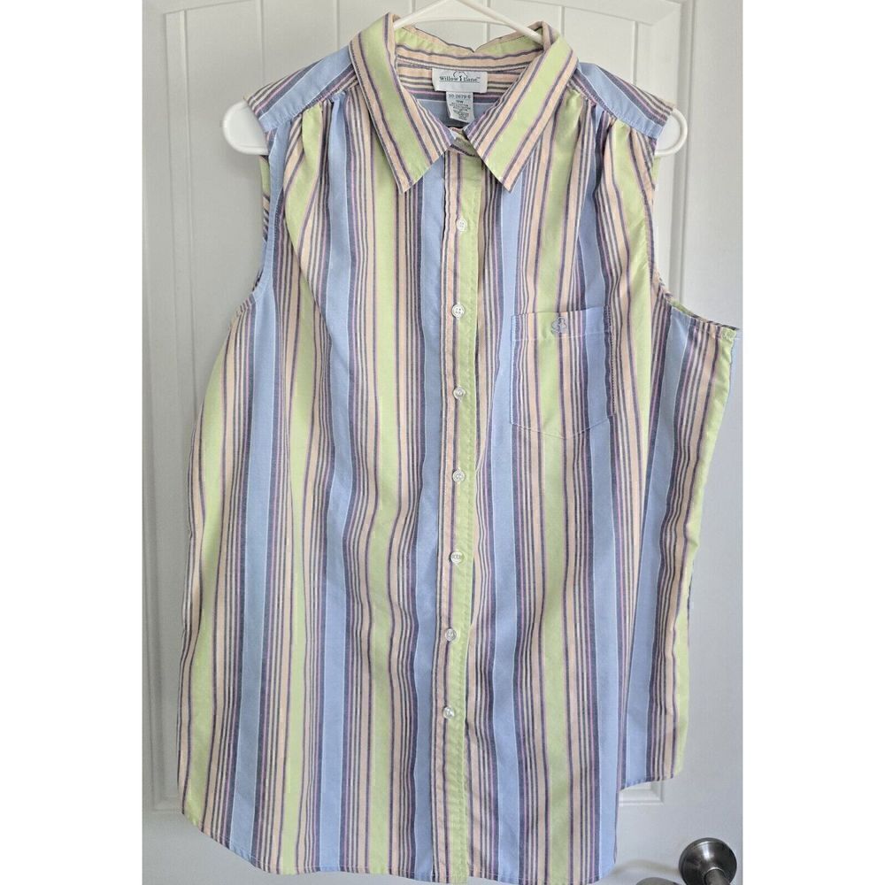 Willow Lane 18W Multi Color Cotton Blend Sleeveless Collar Button Shirt